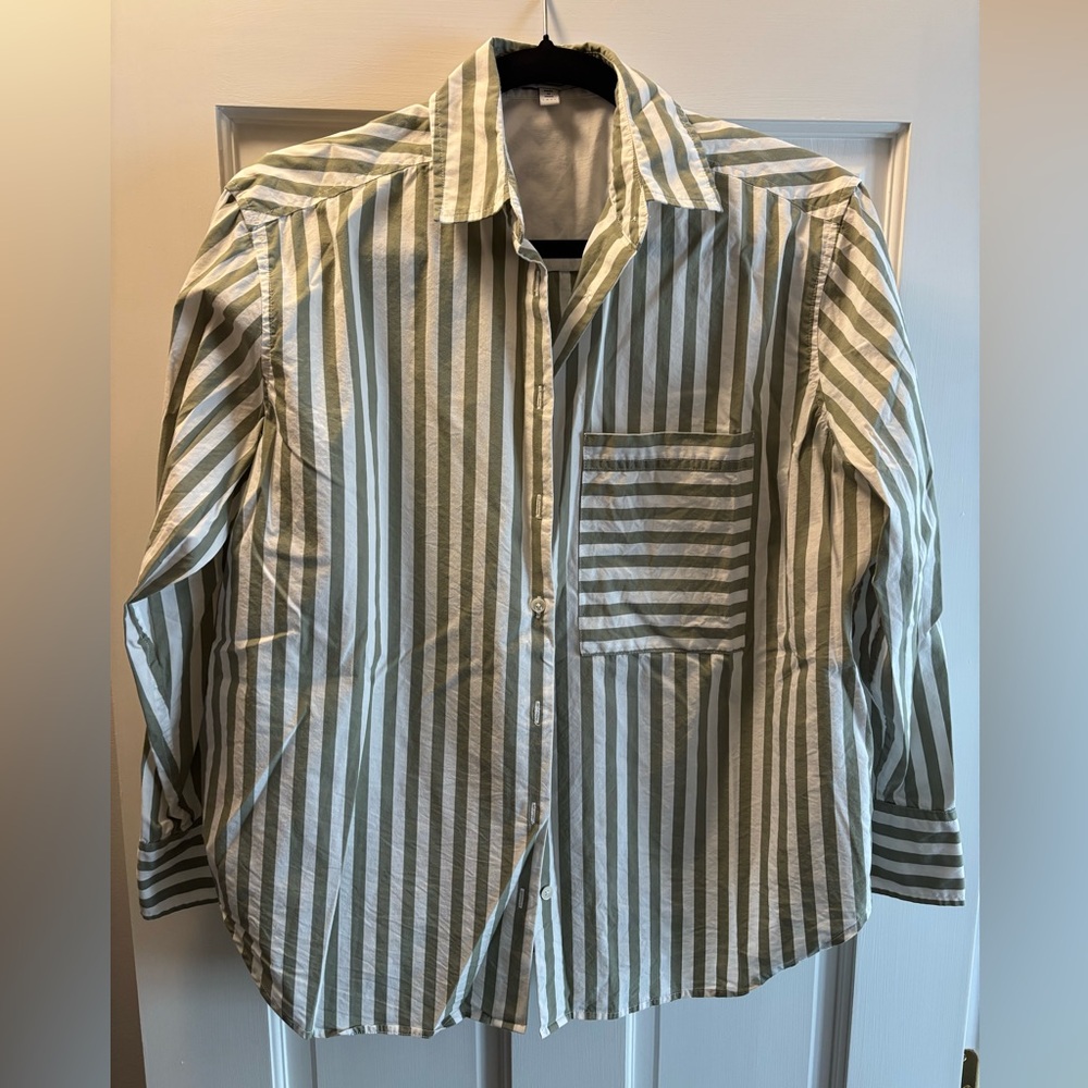 AYR The Deep End Green & White Striped Blouse